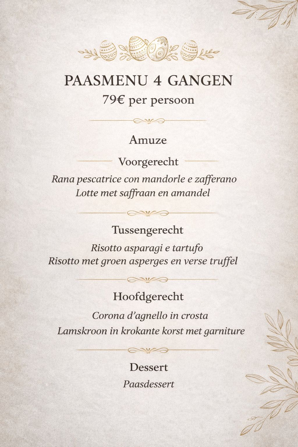 Paasmenu - Da Barone (seizoensmenu)